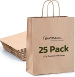 10x5x13 inches, 25-Pack Kraft Paper Gift Bags with Handles | EKOBAGS Nobelle | 115 GSM Brown Paper Bags for Small Business, Retail & Party Favors | Recyclable | Holds up to 10.5L/8 lbs - Image 2