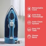 BLACK+DECKER Steam Iron for Clothes with Retractable Cord, Vertical Steaming, Anti-Drip Design, Spray Mist and Auto Clean Button, 1200W - Image 4