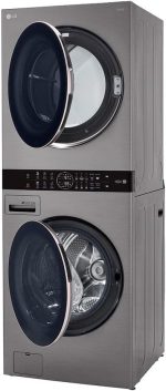 LG WashTower Stacked Smart Laundry Center 4.5 Cu.Ft. Front Load Washer & 7.4 Cu.Ft. Electric Dryer in Graphite Steel WKE100HVA - Image 4