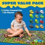 JOYIN Kids Play Rugs - 12 Pull-Back Vehicle Set - Durable Carpet Playmat Rug - City Pretend Play - Toddler Car Track Rug - Image 3