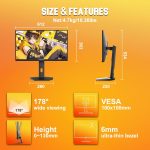 SANSUI 27 inch 1440p 300Hz 240Hz Gaming Monitor, WQHD Fast IPS 1ms Computer Monitor, FreeSync Premium | Brightness 400Nits | 130% sRGB | 10Bits | HDR | ErgoStand | VESA Mount | 2×DP 1.4 & 2×HDMI 2.1 - Image 4