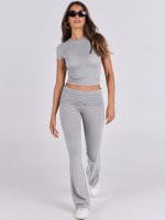 ANRABESS Lounge Sets for Women 2 Piece Foldover Yoga Flare Leggings Pants Crop Tops Casual Y2K Outfits Matching Tracksuit Set - Image 3