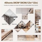 4 Pack Wall Mirror Full Length, 12 x 12 Inch Acrylic Mirror Tiles, Shatterproof Flexible Plastic Mirror Sheets for Bedroom Home Gym Door - Image 3