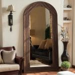 Arched Full Length Mirror with Solid Wood Frame, 71x32 Farmhouse Wall Mounted Floor Mirror with Stand, Vertical Hanging, Leaning Standing for Bedroom, Living Room, Brown - Image 4