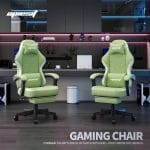 Gaming Chair,Fabric Computer Chair with Pocket Spring Cushion,400 lb Load Capacity,Ergonomic Office Chair with Footrest,Height Adjustable Video Gamer Chair with Lumbar Support (Green) - Image 3