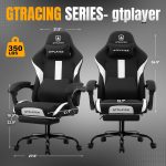 GTRACING Gaming Chair with Foot Rest & Pocket Spring Cushion, Breathable Fabric for Home Office Desk, Ergonomic High Back Computer Chair with Headrest & Lumbar Support, Black - Image 3