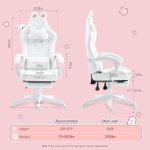 Dowinx Gaming Chair Cute with Cat Ears and Massage Lumbar Support, Ergonomic Computer Chair for Girl with Footrest and Headrest, Comfortable Reclining Game Chair 290lbs for Adult, Teen, White - Image 3