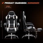 Sweetcrispy Computer Video Game Desk Chair - Ergonomic Comfy Lumbar Support with Footrest, PU Leather Recliner with Headrest, Fixed Up Armrest, Height Adjustable and 360° Swivel, for Adults, White - Image 4