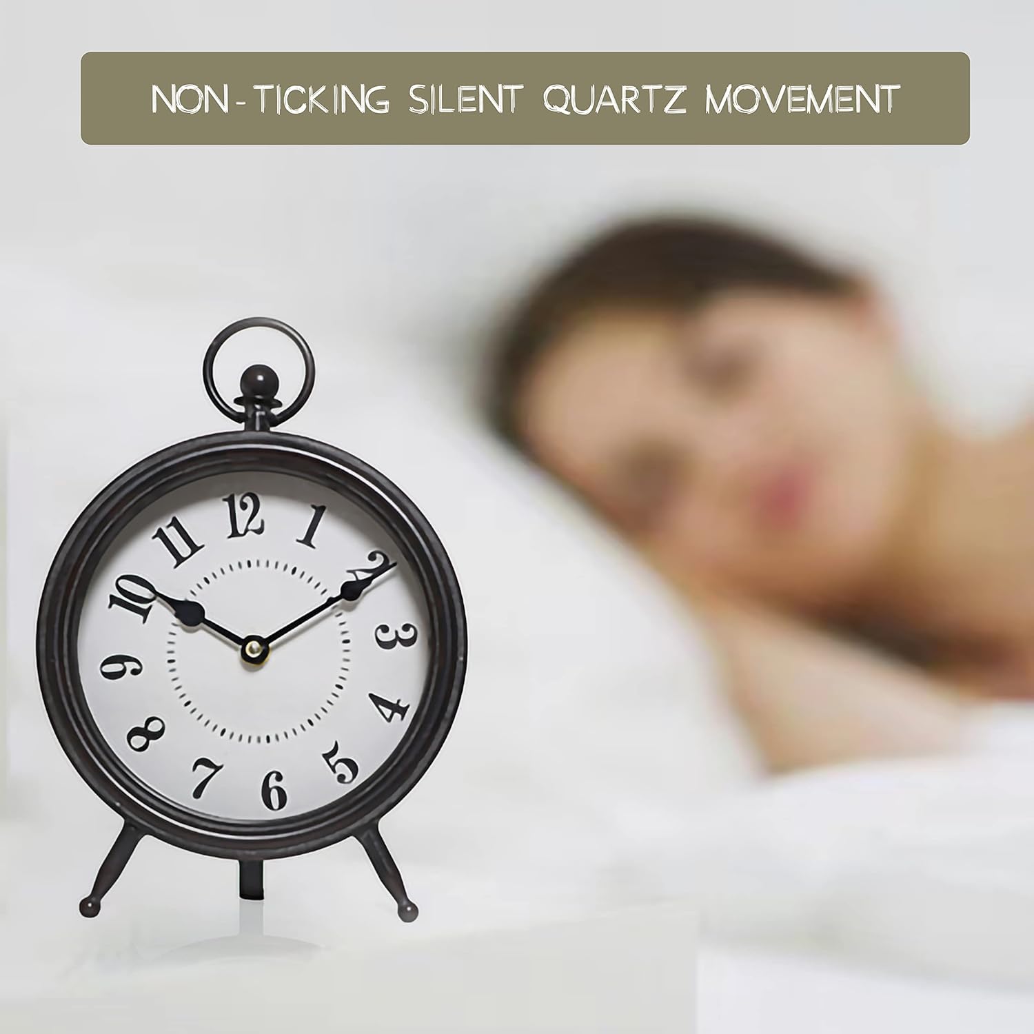 Vintage Black Table Clock on Stand, Decorative Desk and Shelf Clock, Rustic Mantel Clock Farmhouse Clock Non-Ticking - Image 4