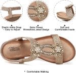 SHIBEVER Womens Wedge Sandals Flower Low Heel Dressy Sandals Elastic Ankle Strap Rhinestone Summer Comfortable Shoe - Image 3