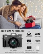 2024 Upgrade VJIANGER Digital Camera for Photography Vlogging Camera for YouTube with WiFi, 180° Flip Screen, 16X Digital Zoom, 52mm Lens, 2 Batteries, 32GB Micro SD Card(Black) - Image 3