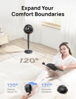 Dreo Fan for Bedroom, 120° Oscillating Standing Fans, Quiet Floor Fan with DC Motor, 100ft Pedestal Fans for Room, 9 Speeds, 4 modes, 20dB, 120° Manual Vertical, 37-42" Adjustable Height, 9H Timer - Image 4