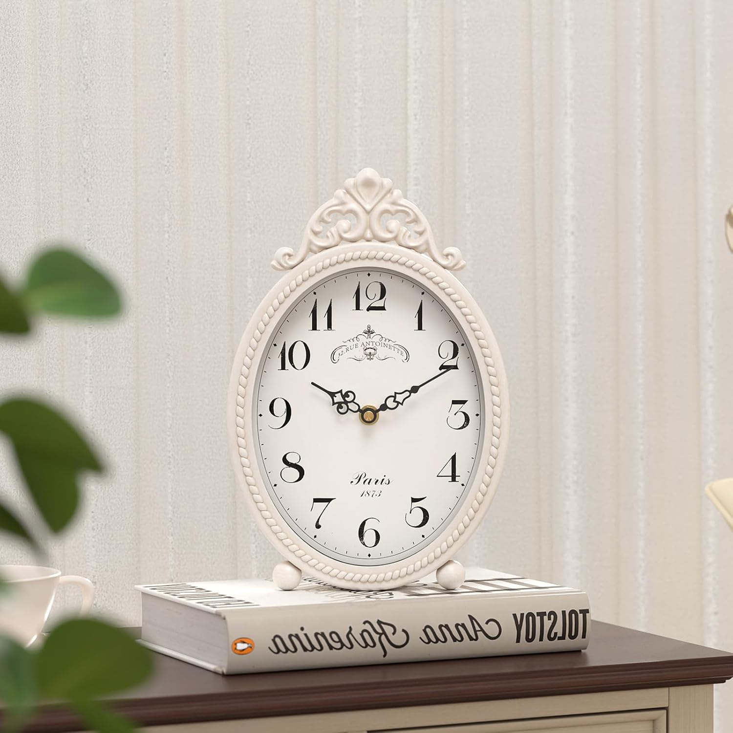 Abdurey Vintage Table Clock on Stand, Desk and Shelf Decorative Clock, French Rustic Style Antique White Mantel Clocks for Living Room,Farmhouse,Bedroom,Bedside,Gift Clocks - Image 4