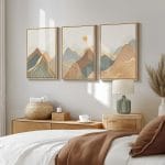 Framed Boho Mountain Wall Art for Living Room, Large Modern Canvas Nature Landscape Prints Artwork for Walls, Minimalist Sun Line Painting, Hallway, Bedroom, Kitchen, Office Wall Decor, 16x24 Inch - Image 3