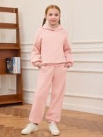 Haloumoning Girls 2 Piece Outfits Kids Oversized Fleece Hoodie Sweatshirt and Sweatpants Fashion Clothing Sets - Image 3