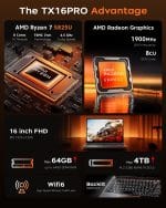 Gaming Laptop, 16.0inch Laptop Computer with AMD Ryzen 7 5825U(8C/16T, Up to 4.5GHz), 16GB RAM 512GB NVMe SSD Windows 11 Laptop, Radeon RX Vega 8 Graphics,WiFi 6, Backlit KB - Image 3