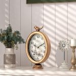 Vintage Table Clock with Bird, Desk and Shelf Decor Clock, French Paris Style, Antique Gold Metal Mantel Clocks for Living Room, Farmhouse, Bedroom, Bedside, Gift (10" H x 5.9" W) - Image 4