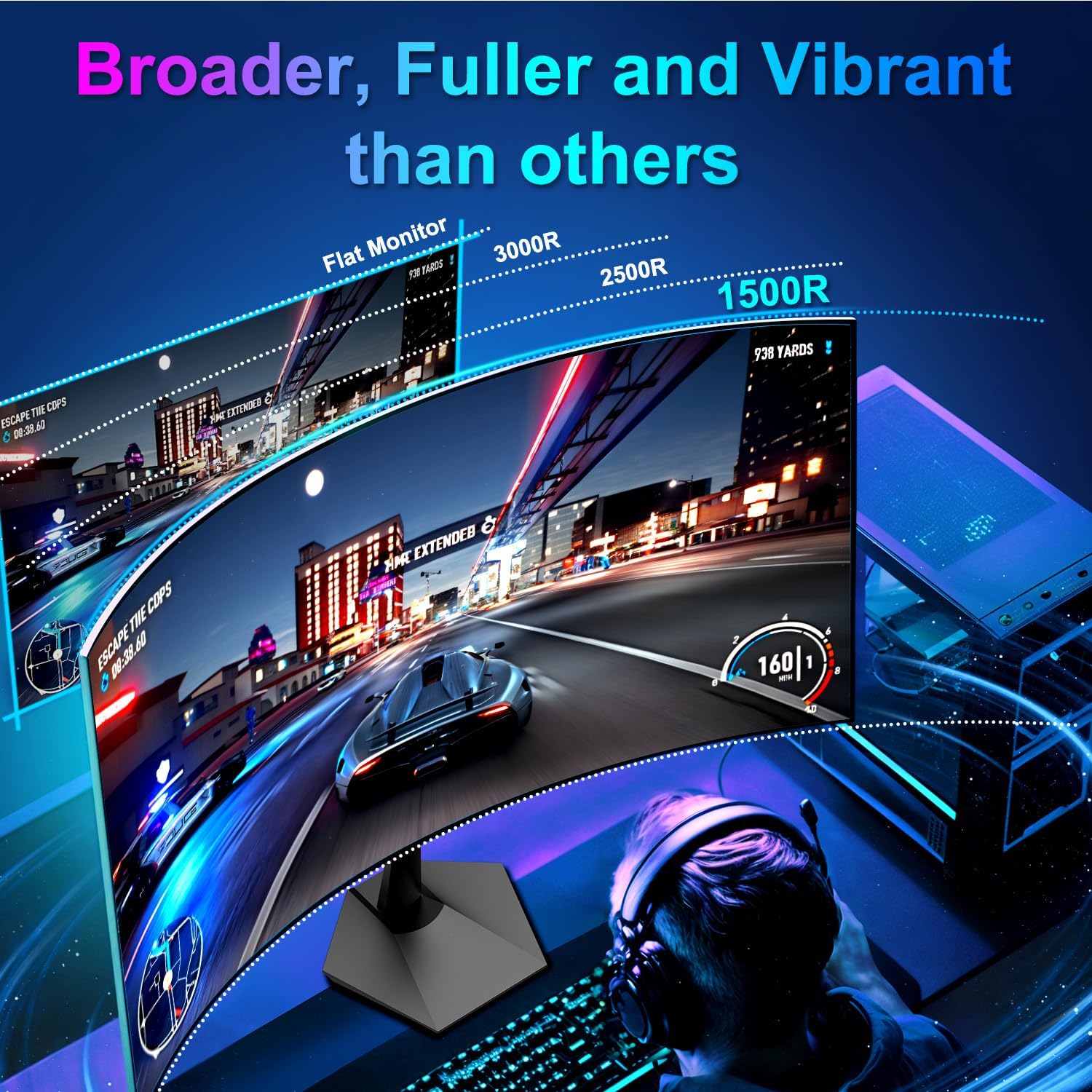 SANSUI Curved Monitor 24 inch 100Hz USB Type-C Computer Monitor with Built-in Speakers- MPRT 1ms,Adaptive Sync,HDR,1500R,VESA 75x75mm Compatible, for Home and Office(ES-24C1) - Image 4