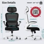 TRALT Office Chair Ergonomic Desk Chair, 330 LBS Home Mesh Office Desk Chairs with Wheels, Comfortable Gaming Chair, High Back Office Chair for Long Hours (Black & White) - Image 3