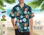 Custom Tropical Floral Hawaiian Shirt with Face for Men Personalized BF Husband’s Photo Men Aloha Beach Fruit Flower Shirts - Image 3