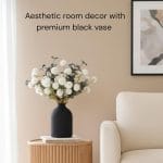 Large Black Vase for Flowers Decor Living Room - 8.6in Tall, Matte Black Arlo Vase for Dining Coffee Table Centerpieces, Wabi Sabi Decor, Big Decorative Modern - Image 3