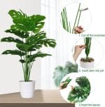 SAJANDAS Set of 2 Artificial Monstera Deliciosa Plants in Pots, Fake Tropical Palm Tree with Greenery Leaves Stems, 28 Inch Artificial Cheese Plant for Home Bathroom, Office, Windowsill Decor - Image 3