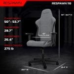 RESPAWN 110 Fabric Gaming Chair Ergonomic Racing Style High Back PC Computer Desk Office Chair - 360 Swivel, Integrated Headrest, 135 Degree Recline Adjustable Tilt Tension Angle Lock - 2023 Grey - Image 3