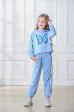 AMCLOS Girl Outfit Sets 5-14 Years Kids Clothes Cute Butterfly Long Sleeve Pullover Hooded Crop Tops+Sweatpant Set Fall - Image 3