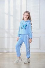 AMCLOS Girl Outfit Sets 5-14 Years Kids Clothes Cute Butterfly Long Sleeve Pullover Hooded Crop Tops+Sweatpant Set Fall - Image 5