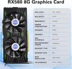 RX 580 Graphics Card 8GB 2048SP GDDR5 256 Bit PC Gaming Video Card 3*DP 1*HDMI PCI Express 3.0 with Freeze Fan Stop for Desktop Computer GPU for Gaming PC - Image 3