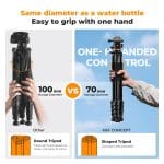 K&F CONCEPT 75 inch/190cm Camera Tripod,Lightweight Travel Outdoor DSLR Tripods with 360 Degree Ball Head Load Capacity 8kg/17.6lbs,Cellphone Clip and Remote Control for Smartphone S255A3+BH-36 - Image 3