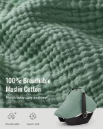 Blissful Diary Baby Car Seat Cover, Extra Large Mesh Window, Breathable Muslin Cotton, Infant Windproof Canopy, Must-Have Baby Gift - Roman Green - Image 3