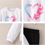 Toddler Girl Clothes Figure Graphic Drop Shoulder Top Heart Shaped Butterfly Pattern Fall Winter Outfit Set - Image 4