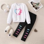 Toddler Girl Clothes Figure Graphic Drop Shoulder Top Heart Shaped Butterfly Pattern Fall Winter Outfit Set - Image 5