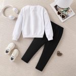 Toddler Girl Clothes Figure Graphic Drop Shoulder Top Heart Shaped Butterfly Pattern Fall Winter Outfit Set - Image 6