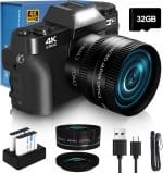2024 Upgrade VJIANGER Digital Camera for Photography Vlogging Camera for YouTube with WiFi, 180° Flip Screen, 16X Digital Zoom, 52mm Lens, 2 Batteries, 32GB Micro SD Card(Black) - Image 2