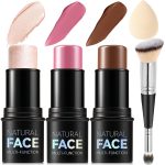 3Pcs Cream Contour Stick Makeup Kit, Shades with Highlighter, Blush and Bronzer Contour Stick for Sculpt the Cheeks, Long Lasting, Waterproof, Matte & Dewy Finish LIGHT MEDIUM(2+5+6) - Image 2