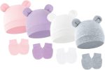 4 Pack Newborn Hats Mittens Set Bear Ears Preemie Hat Infant Hospital Mitten for Baby Boy Girl 0-6 Months - Image 2