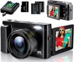 4K Digital Camera for Photography, UHD Autofocus 48MP 180° Flip Screen 16X Zoom Compact Point Shoot Vlogging Camera for YouTube with 2 Batteries, 32GB Card (Black) - Image 2