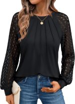 AUTOMET Womens Long Sleeve Shirts Pleated Lace Tops Fall Fashion Outfits Business Casual Blouses - Image 2
