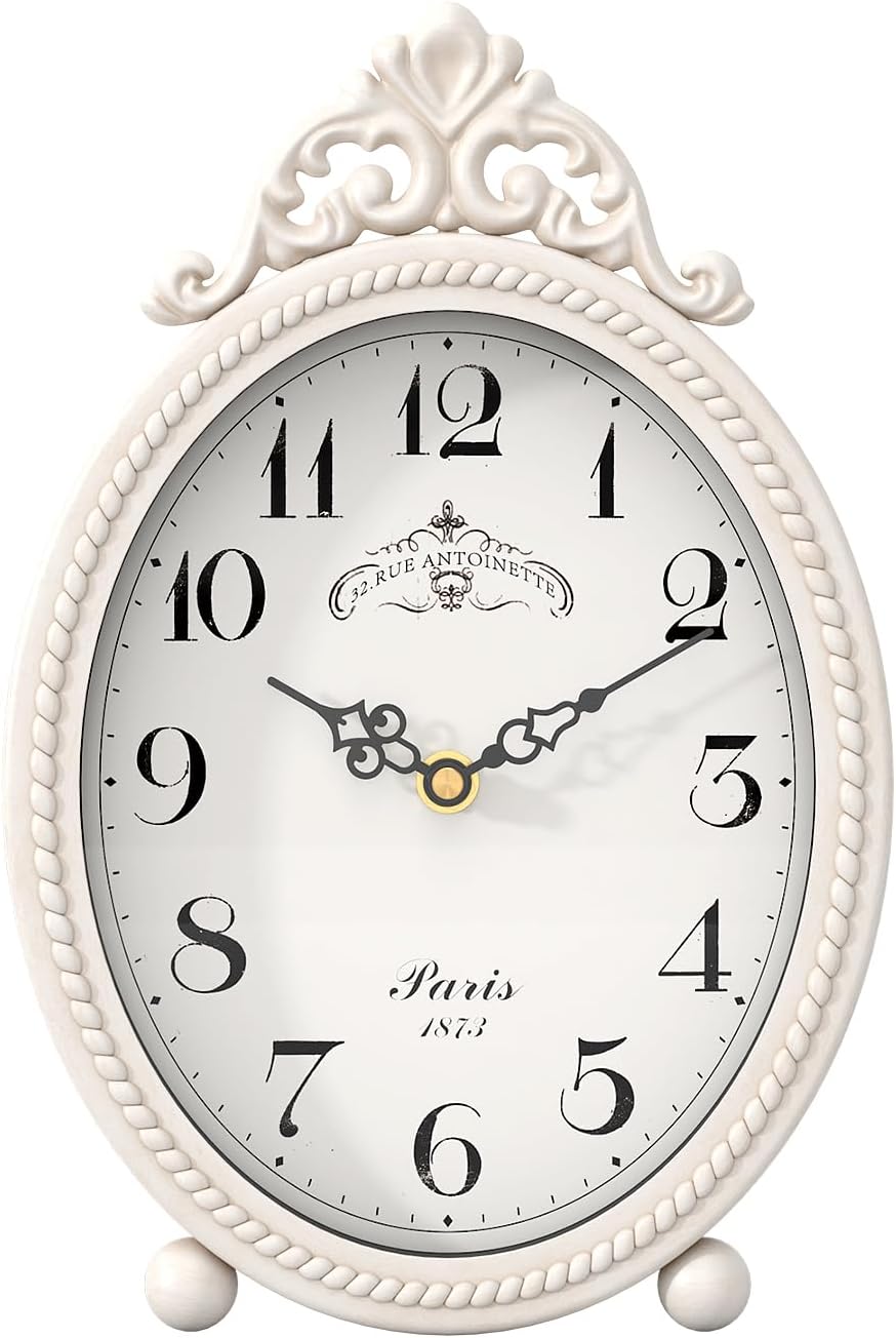 Abdurey Vintage Table Clock on Stand, Desk and Shelf Decorative Clock, French Rustic Style Antique White Mantel Clocks for Living Room,Farmhouse,Bedroom,Bedside,Gift Clocks - Image 2