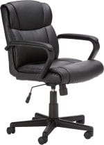 Amazon Basics Office Computer Task Desk Chair with Padded Armrests, Mid-Back, Adjustable, 360 Swivel, Rolling, 275 Pound Capacity, 24.2"D x 24"W x 34.8"H, Black Faux Leather - Image 2