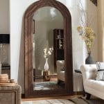 Arched Full Length Mirror with Solid Wood Frame, 71x32 Farmhouse Wall Mounted Floor Mirror with Stand, Vertical Hanging, Leaning Standing for Bedroom, Living Room, Brown - Image 2