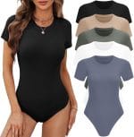 BALENNZ Women's 4/5 Pack Short Sleeve Round Neck Bodysuit Tops Crew Neck Basic Casual Tshirt Bodysuits - Image 2