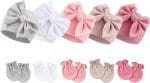 BQUBO Newborn Baby Girls Hats Mittens Set Hospital Hat Beanie Infant Bow Hats Baby Cotton Gloves for 0-6 Months - Image 2