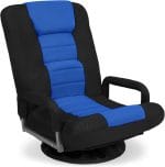 Best Choice Products Swivel Gaming Chair 360 Degree Multipurpose Floor Chair Rocker for TV, Reading, Playing Video Games w/Lumbar Support, Armrest Handles, Adjustable Foldable Backrest - Black/Blue - Image 2