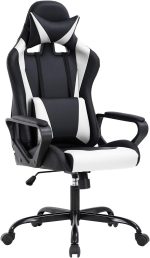 BestOffice High-Back Gaming Chair PC Office Chair Computer Racing Chair PU Desk Task Chair Ergonomic Executive Swivel Rolling Chair with Lumbar Support for Back Pain Women, Men,White - Image 2