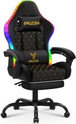 Bigzzia Gaming Chair with RGB LED Lights, High Back Ergonomic Computer Gamer Chair, Video Game Chair for Adult & Kids Racing Reclining Game Chairs with Footrest, Lumbar Support & Headrest (Black) - Image 2