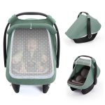 Blissful Diary Baby Car Seat Cover, Extra Large Mesh Window, Breathable Muslin Cotton, Infant Windproof Canopy, Must-Have Baby Gift - Roman Green - Image 2