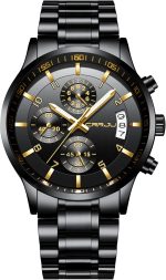 CRRJU Men's Fashion Stainless Steel Watches Date Waterproof Chronograph Wristwatches,Stainsteel Steel Band Waterproof Watch - Image 2